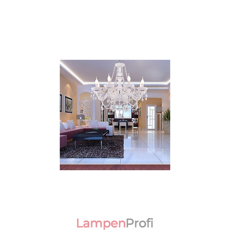 Kronleuchter Weiß Kristall Modern Living 8 Lichter