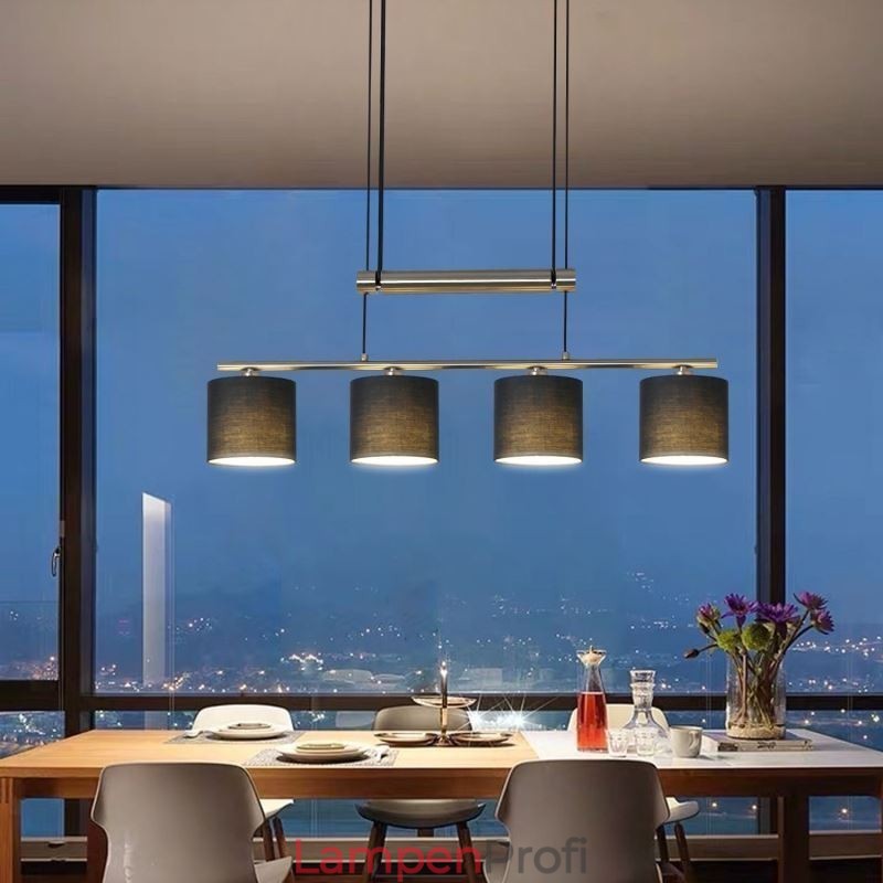 Moderne 4-flammige Pendelleuchte mit Stoffschirm, höhenverstellbar