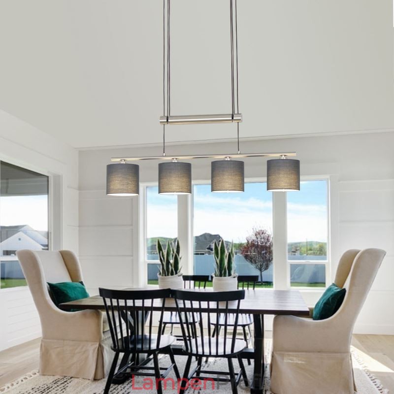 Moderne 4-flammige Pendelleuchte mit Stoffschirm, höhenverstellbar