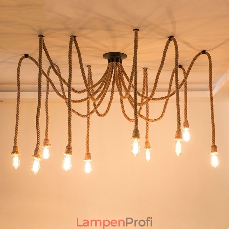 Retro-Stil 6 10 Köpfe Pendelleuchte Hanfseil Kronleuchter Vintage Deckenleuchte