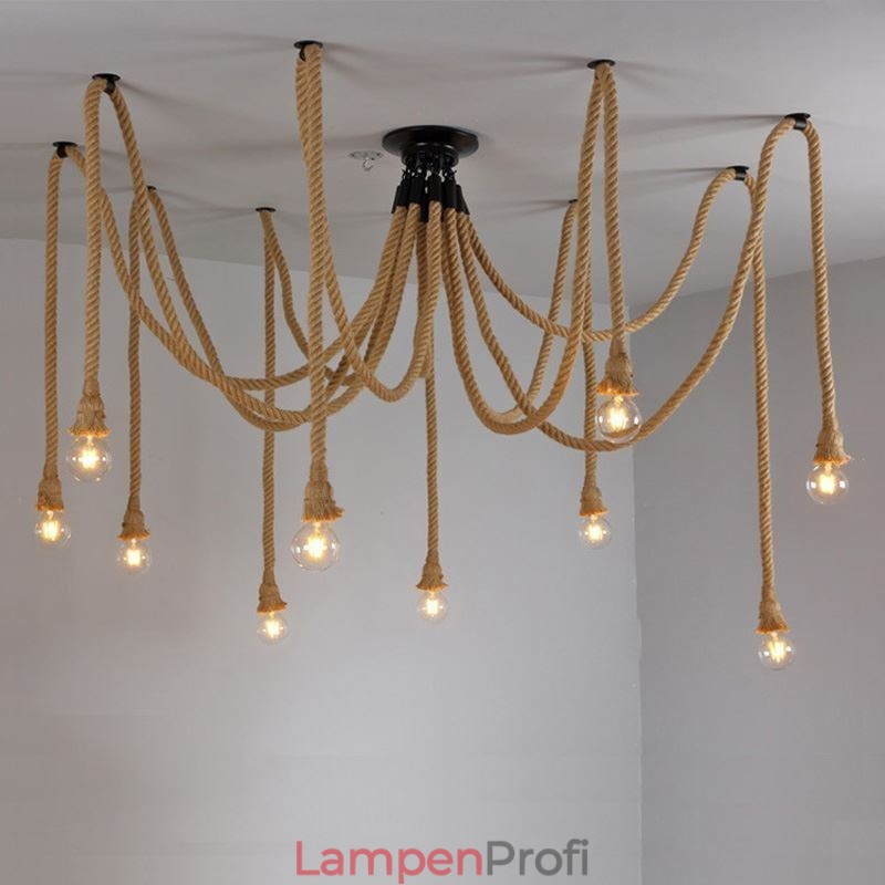 Retro-Stil 6 10 Köpfe Pendelleuchte Hanfseil Kronleuchter Vintage Deckenleuchte