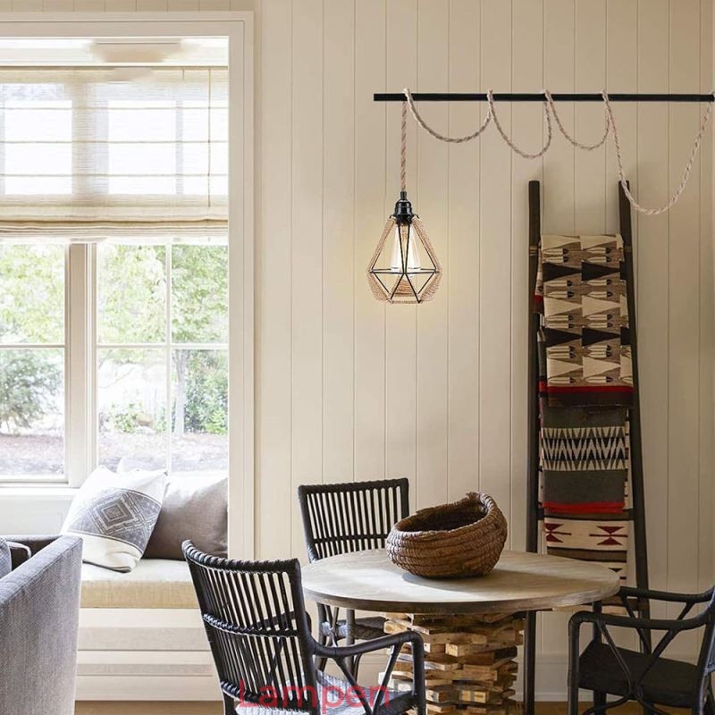 Retro Pendelleuchte Hanfseil Deckenleuchte 5M Hängedraht