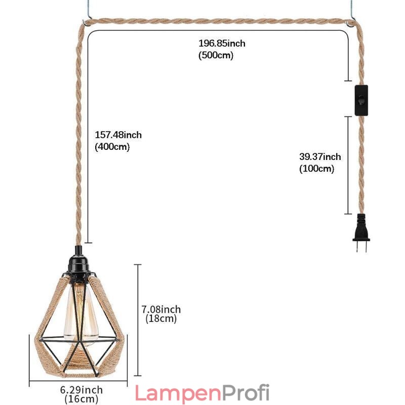 Retro Pendelleuchte Hanfseil Deckenleuchte 5M Hängedraht