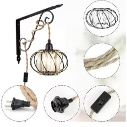 Retro Country Deckenleuchte Hanfseil Eisen Nachttisch Pendelleuchte mit Stecker