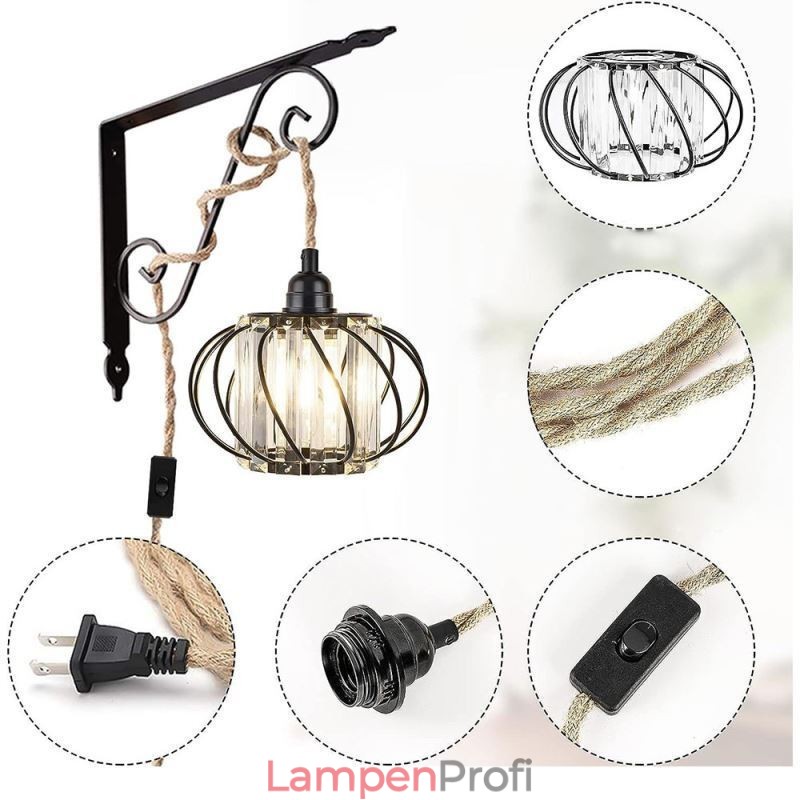 Retro Country Deckenleuchte Hanfseil Eisen Nachttisch Pendelleuchte mit Stecker