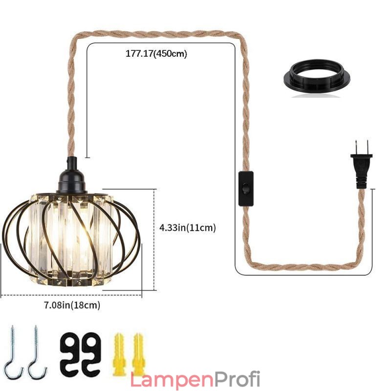 Retro Country Deckenleuchte Hanfseil Eisen Nachttisch Pendelleuchte mit Stecker