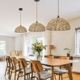 Pendelleuchte im Landhausstil, handgewebter Lampenschirm aus Papierseil, 30 cm