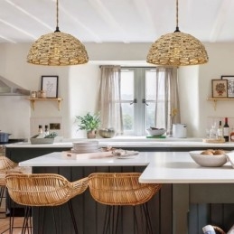 Pendelleuchte im Landhausstil, handgewebter Lampenschirm aus Papierseil, 30 cm