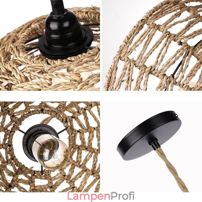 Pendelleuchte im Landhausstil, handgewebter Lampenschirm aus Papierseil, 30 cm