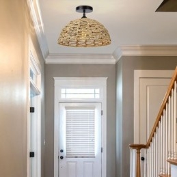 Pendelleuchte im Landhausstil, handgewebter Lampenschirm aus Papierseil, 30 cm