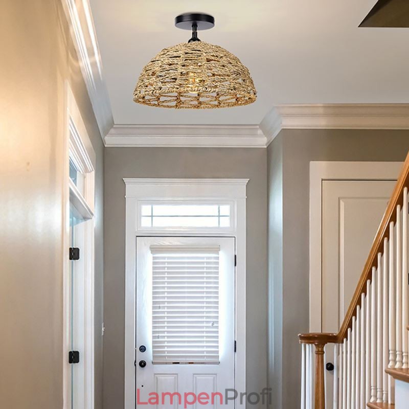 Pendelleuchte im Landhausstil, handgewebter Lampenschirm aus Papierseil, 30 cm