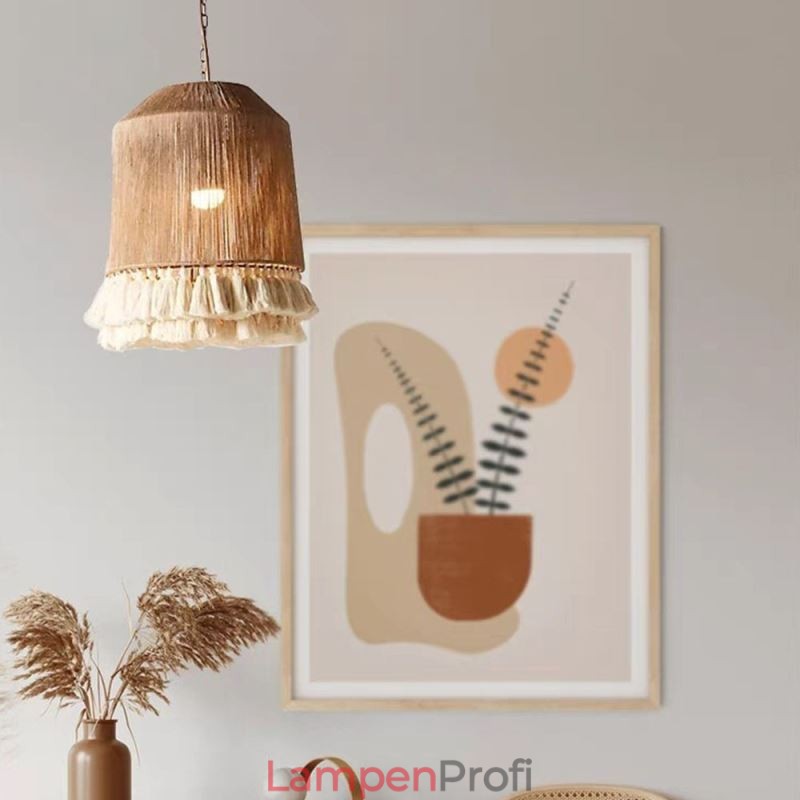 Rustikale Pendelleuchte im böhmischen Stil, Hanfseil-Quasten-Deckenleuchte