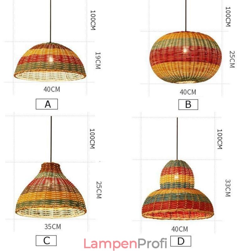 Bambus und Rattan Pendelleuchte bunt gestreift Intervall handgewebte Lampenschirm Deckenleuchte