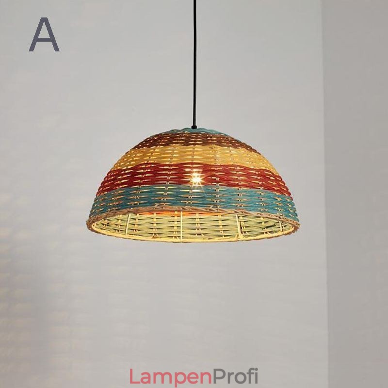 Bambus und Rattan Pendelleuchte bunt gestreift Intervall handgewebte Lampenschirm Deckenleuchte