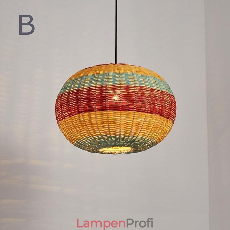 Bambus und Rattan Pendelleuchte bunt gestreift Intervall handgewebte Lampenschirm Deckenleuchte