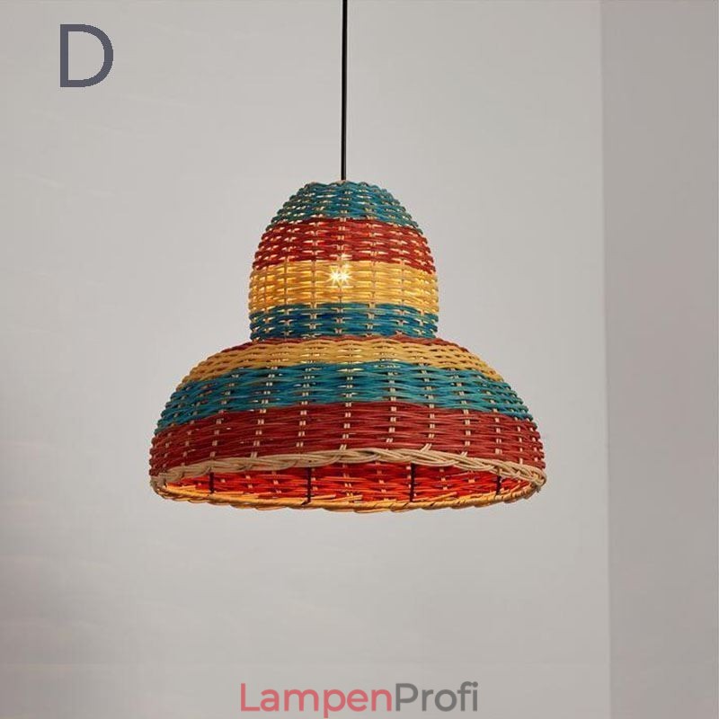 Bambus und Rattan Pendelleuchte bunt gestreift Intervall handgewebte Lampenschirm Deckenleuchte
