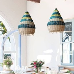 Bambus und Rattan Pendelleuchte gestreift Intervall handgewebte Lampenschirm Deckenleuchte