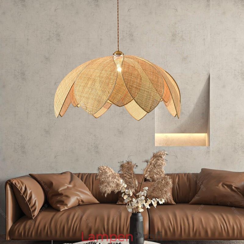 Rattan Lotus Pendelleuchte Cafe Retro Rattan Art Deckenleuchte