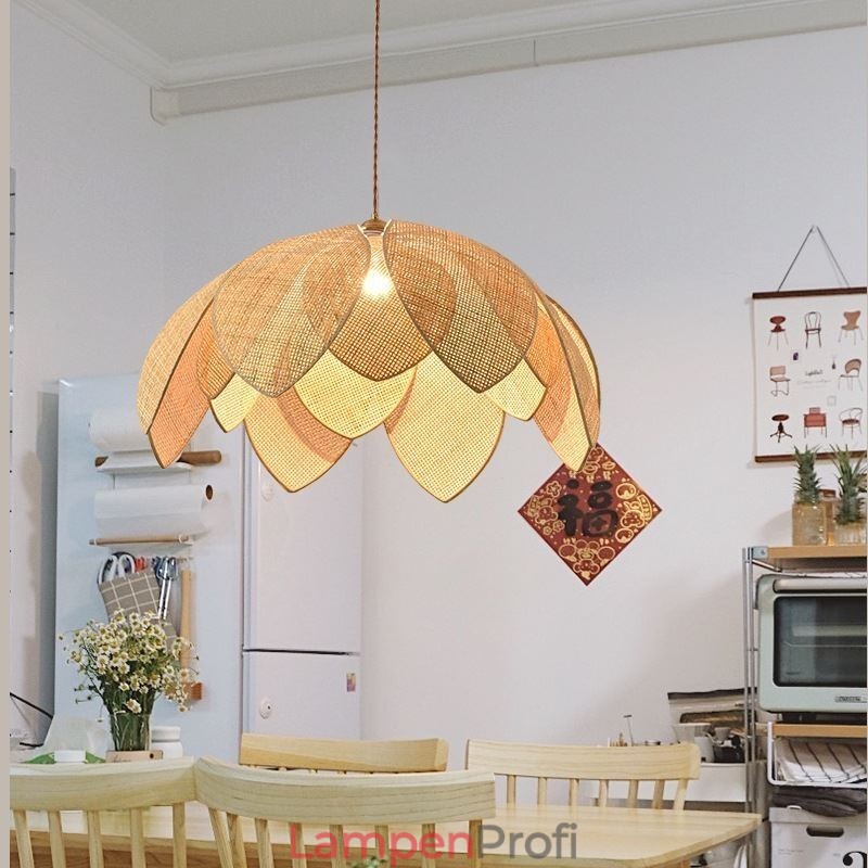 Rattan Lotus Pendelleuchte Cafe Retro Rattan Art Deckenleuchte