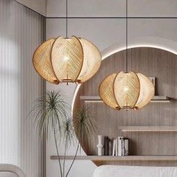 Nordische Pendelleuchte, Retro-Wabi-Sabi-Stil, handgefertigte Deckenleuchte aus Massivholz