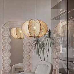 Nordische Pendelleuchte, Retro-Wabi-Sabi-Stil, handgefertigte Deckenleuchte aus Massivholz