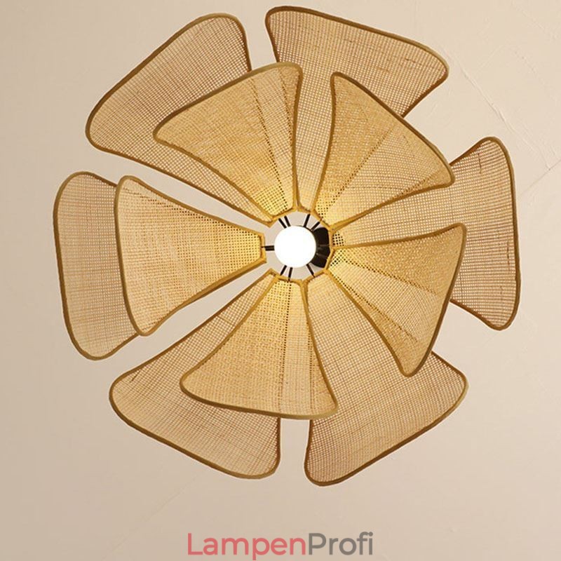 Rattan Blütenblatt Pendelleuchte Wabi Sabi Stil Handgewebte Rattan Deckenleuchte