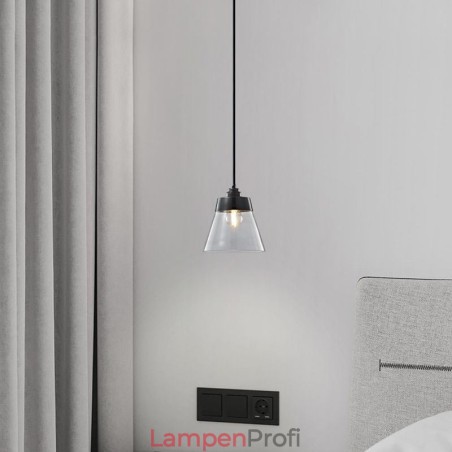 Moderne Pendelleuchte aus Glas, einzelne Hängeleuchte mit klarem Glasschirm Moderne Pendelleuchte aus Glas, einzelne Hängeleuchte mit klarem Glasschirm