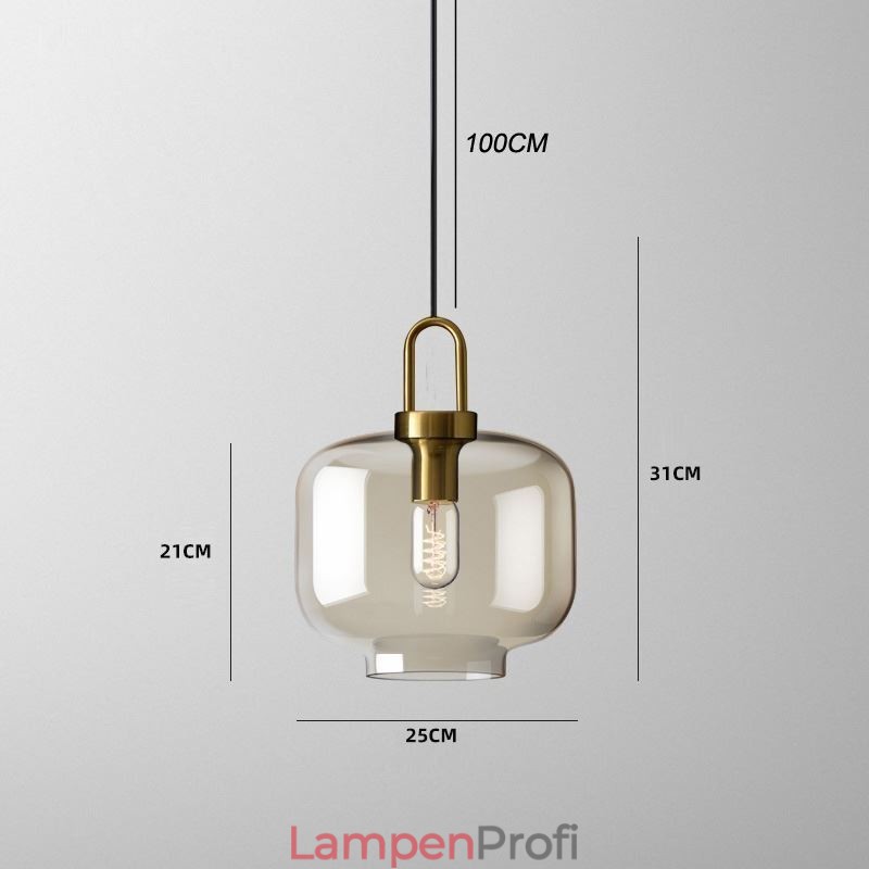 3-flammige Pendelleuchte mit Glasschirminsel