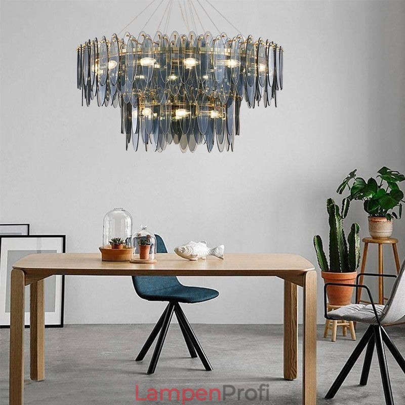 Moderne runde Pendelleuchte aus Glas, eleganter Kronleuchter aus Glas