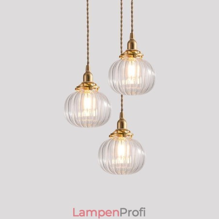 Glas Pendelleuchte Klar Rund Gerippt Kürbisform Lampe 1 Licht Glas Pendelleuchte Klar Rund Gerippt Kürbisform Lampe 1 Licht