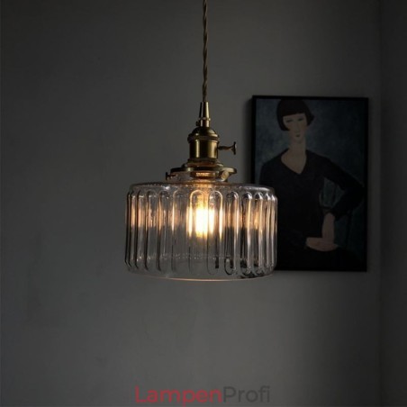 Jelly Jar Pendelleuchte aus klarem geripptem Glas mit Drehschalter Jelly Jar Pendelleuchte aus klarem geripptem Glas mit Drehschalter