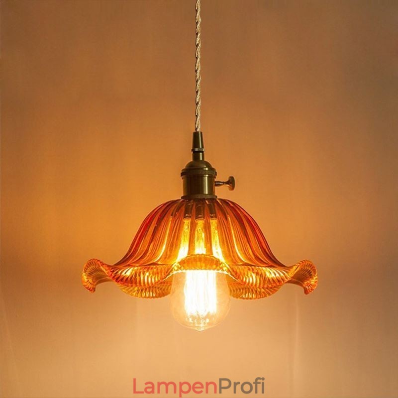 Vintage bunte gerippte Glas Pendelleuchte Blume Schatten Lampe mit Twist Switch Licht