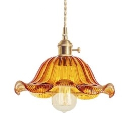 Vintage bunte gerippte Glas Pendelleuchte Blume Schatten Lampe mit Twist Switch Licht