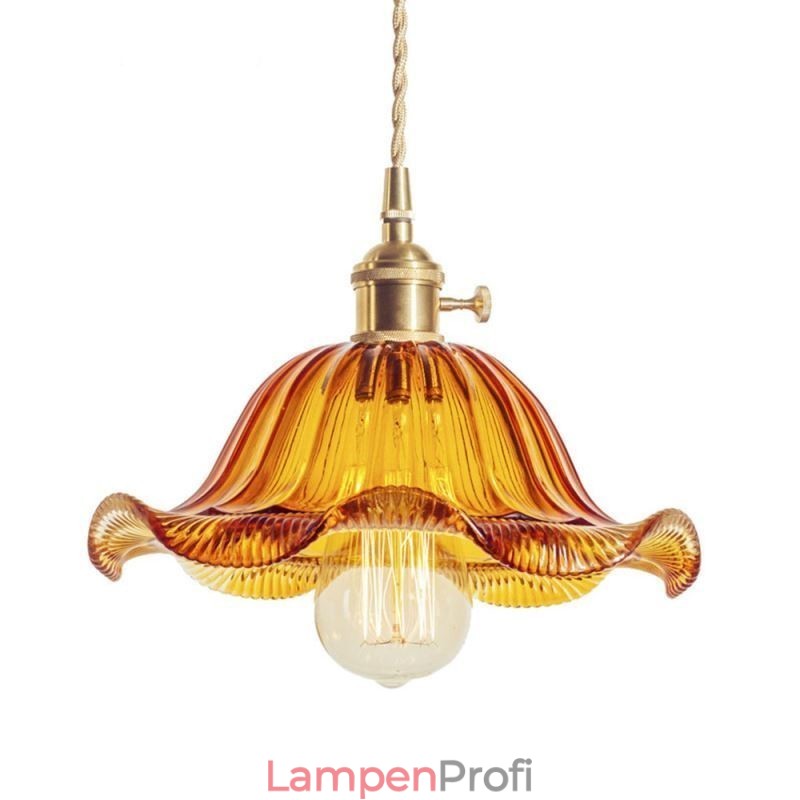Vintage bunte gerippte Glas Pendelleuchte Blume Schatten Lampe mit Twist Switch Licht