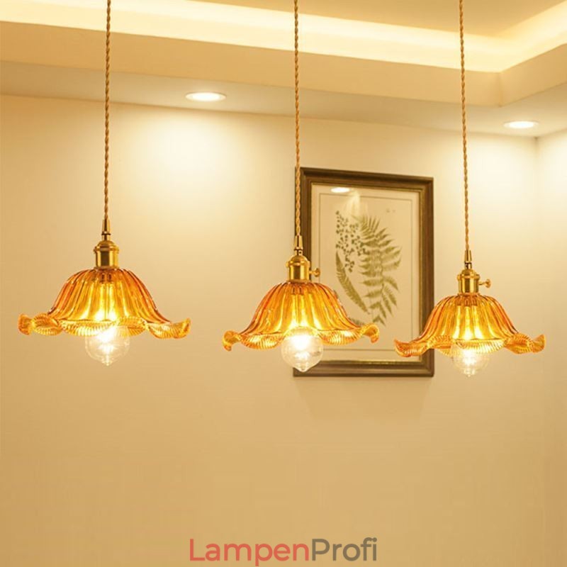 Vintage bunte gerippte Glas Pendelleuchte Blume Schatten Lampe mit Twist Switch Licht