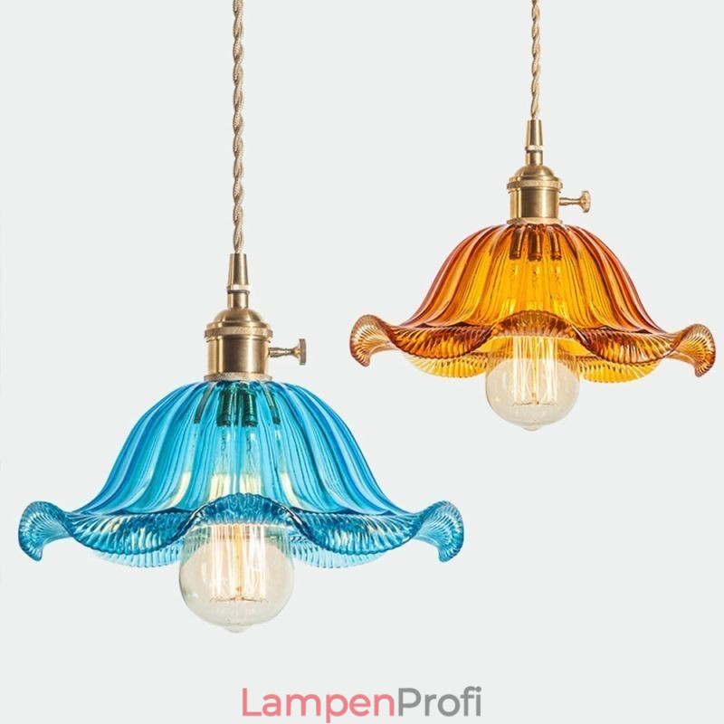 Vintage bunte gerippte Glas Pendelleuchte Blume Schatten Lampe mit Twist Switch Licht