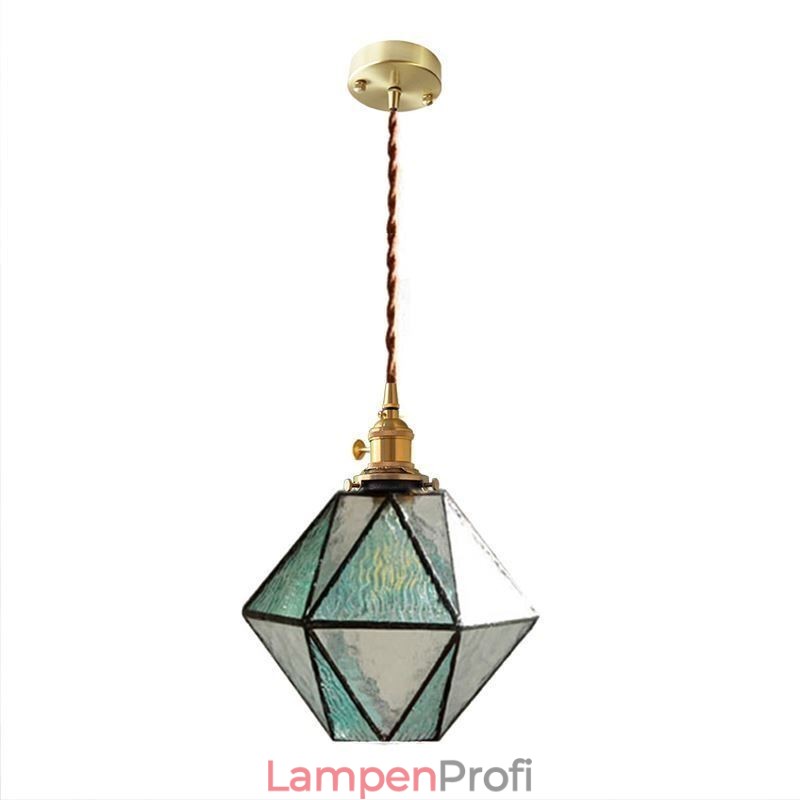 Geometrische Pendelleuchte im Bauernhausstil aus farbigem Glas