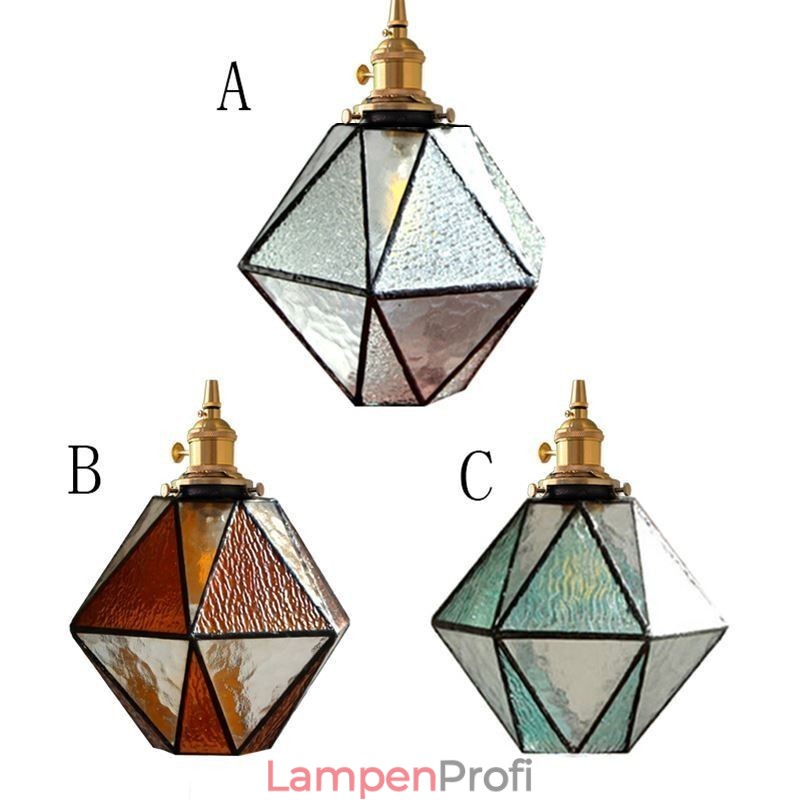 Geometrische Pendelleuchte im Bauernhausstil aus farbigem Glas