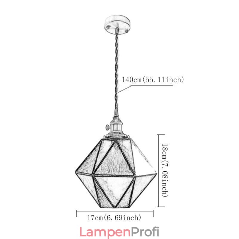 Geometrische Pendelleuchte im Bauernhausstil aus farbigem Glas
