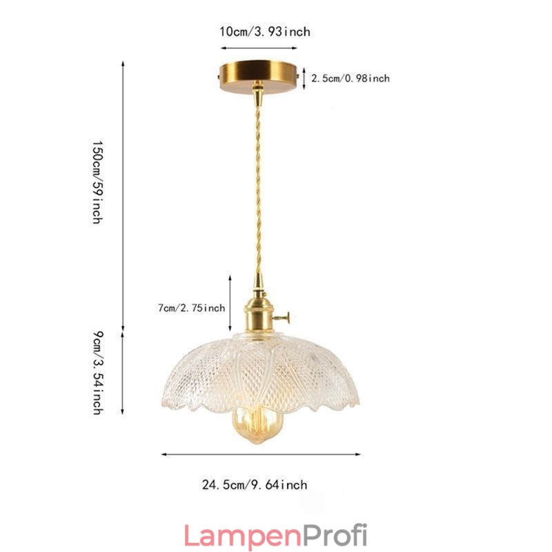 Große Deckenleuchte aus klarem geripptem Glas, Heimbeleuchtung mit Drehschalter, Lampe, wohltuendes, warmes Licht
