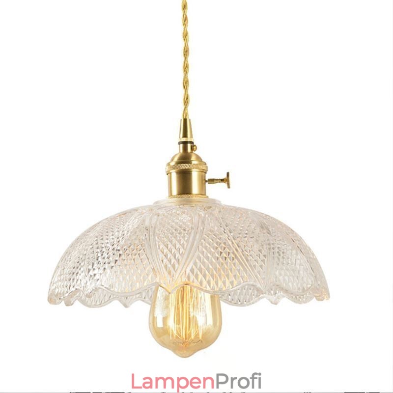 Große Deckenleuchte aus klarem geripptem Glas, Heimbeleuchtung mit Drehschalter, Lampe, wohltuendes, warmes Licht