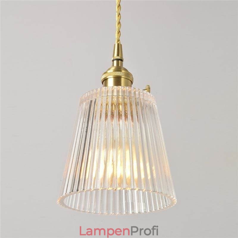 Kegelförmiger Lampenschirm aus geripptem Messingglas mit Drehschalter