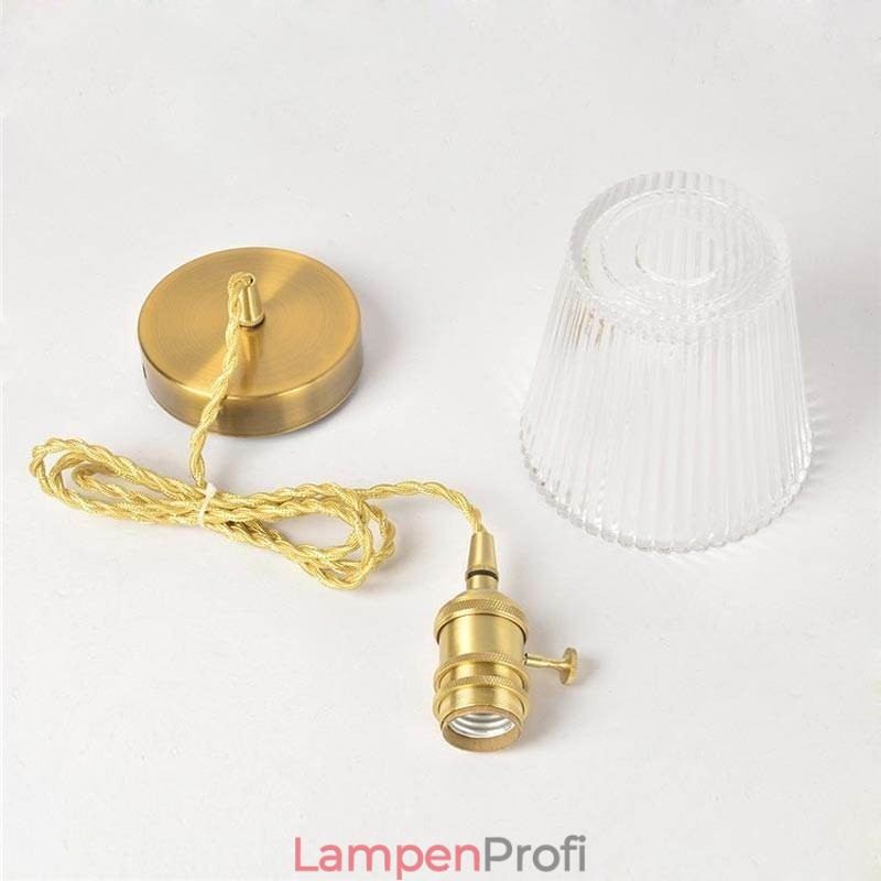 Kegelförmiger Lampenschirm aus geripptem Messingglas mit Drehschalter