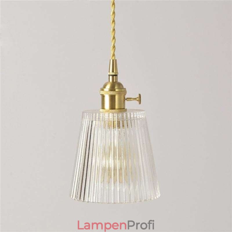 Kegelförmiger Lampenschirm aus geripptem Messingglas mit Drehschalter