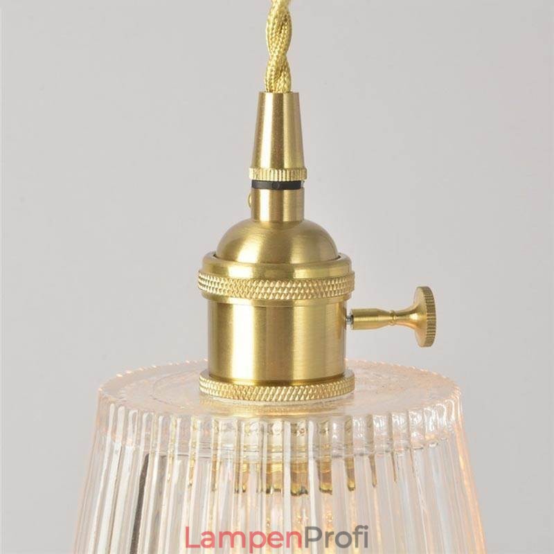 Kegelförmiger Lampenschirm aus geripptem Messingglas mit Drehschalter