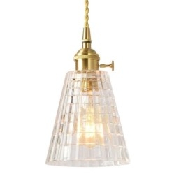 Quadratische klare gerippte Glas Pendelleuchte Messing Lampe mit Drehschalter Beleuchtung