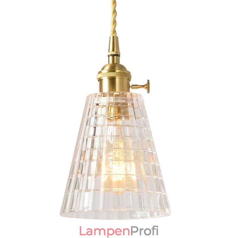 Quadratische klare gerippte Glas Pendelleuchte Messing Lampe mit Drehschalter Beleuchtung