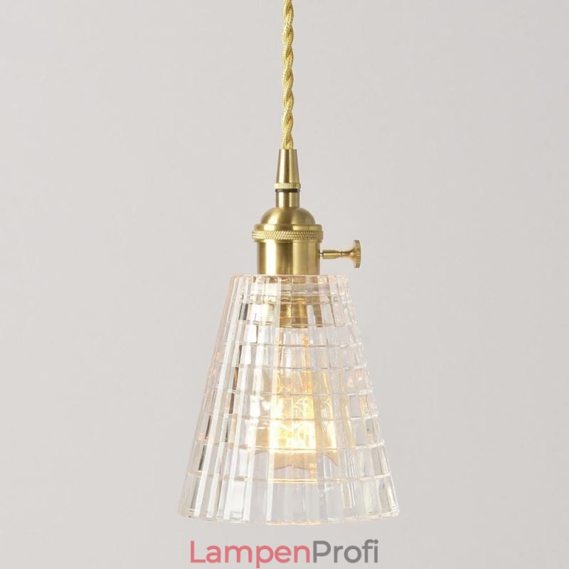 Quadratische klare gerippte Glas Pendelleuchte Messing Lampe mit Drehschalter Beleuchtung