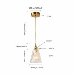 Quadratische klare gerippte Glas Pendelleuchte Messing Lampe mit Drehschalter Beleuchtung
