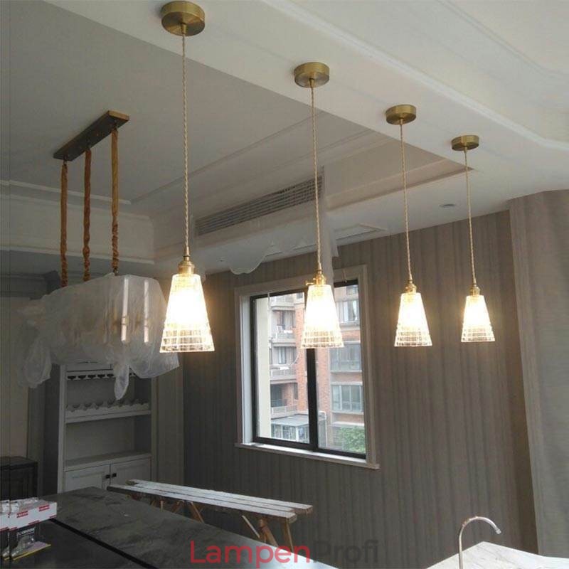 Quadratische klare gerippte Glas Pendelleuchte Messing Lampe mit Drehschalter Beleuchtung